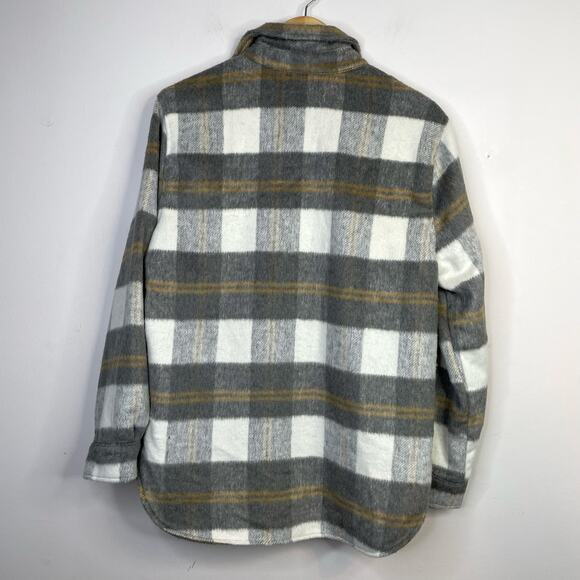 BlankNyc Cozy Gray Plaid Brushed Fleece Lined Shacket Shirt Jacket womens M new - Picture 7 of 13